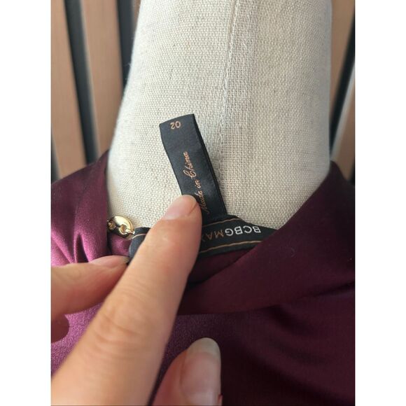 BCBGMaxAzria Silk Dress A-Line Burgundy Merlot Size 2 Wrap Tie Waist Bow Lined - Picture 5 of 6